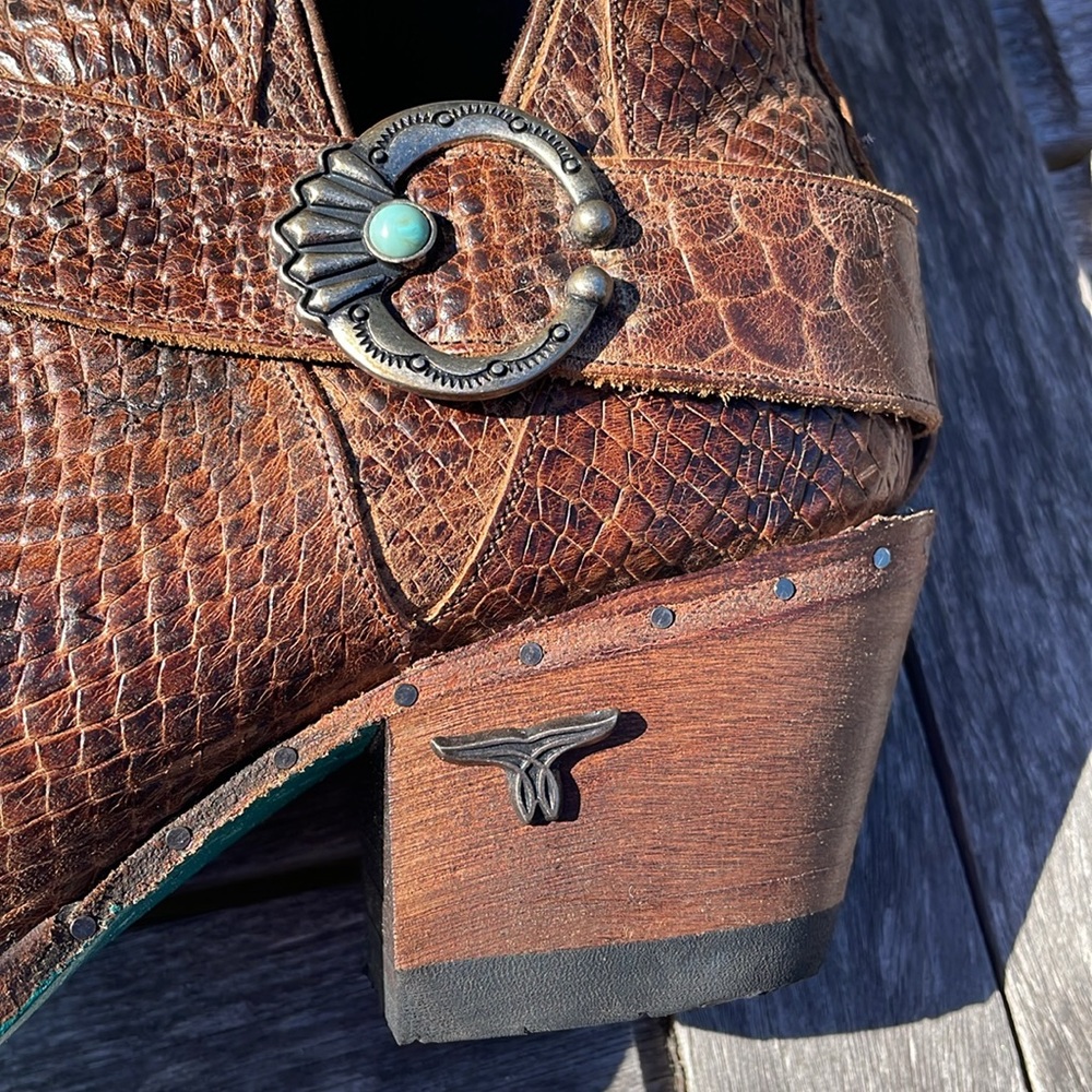 Lane Mattie Sz 7.5 Brown Croc Leather Western Ankle Booties - Picture 10 of 15